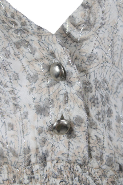 Louis & Louise Girls Ruffled Sleeve Crew Neck Floral Paisley Dress White Gray 3T