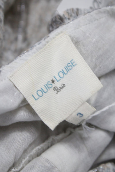 Louis & Louise Girls Ruffled Sleeve Crew Neck Floral Paisley Dress White Gray 3T