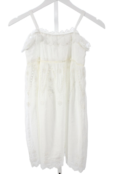 Louise Misha Girls Sleeveless Scoop Neck Embroidered Long Dress White Size 6