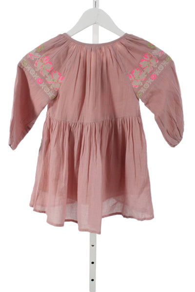 Louise Misha Girls Long Sleeve Keyhole Cross Stitched Dress Pink Cotton Size 3