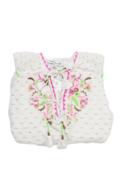 Nellystella Girls Long Sleeve V Neck Floral Embroidered Dress White Multi Size 2