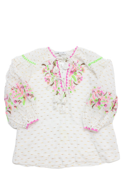 Nellystella Girls Long Sleeve V Neck Floral Embroidered Dress White Multi Size 2
