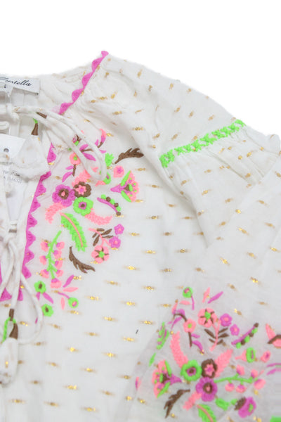 Nellystella Girls Long Sleeve V Neck Floral Embroidered Dress White Multi Size 2