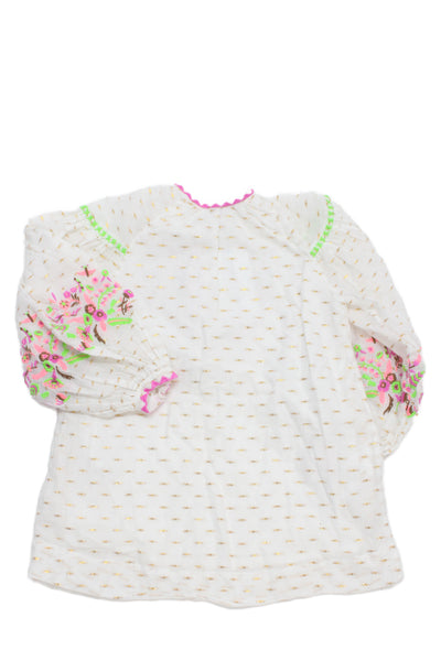Nellystella Girls Long Sleeve V Neck Floral Embroidered Dress White Multi Size 2