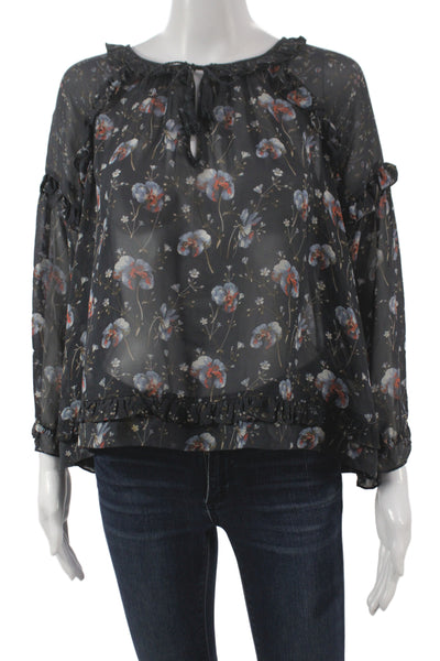 Ulla Johnson Women Silk Floral Blouse Long Sleeve Round Neck Multicolor Size 4
