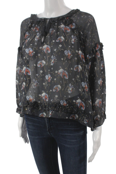 Ulla Johnson Women Silk Floral Blouse Long Sleeve Round Neck Multicolor Size 4