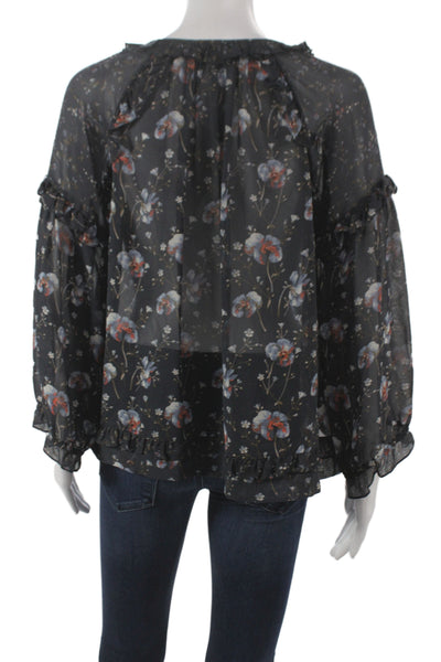 Ulla Johnson Women Silk Floral Blouse Long Sleeve Round Neck Multicolor Size 4