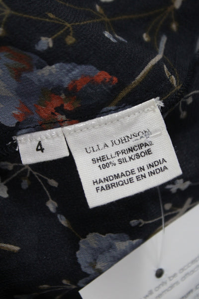 Ulla Johnson Women Silk Floral Blouse Long Sleeve Round Neck Multicolor Size 4