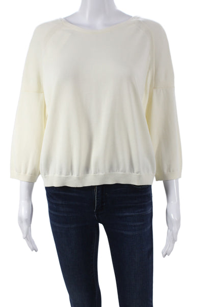 Ba&Sh Womens Cardigan Ivory Lyocell 3/4 Sleeve Boat Neck Size 2