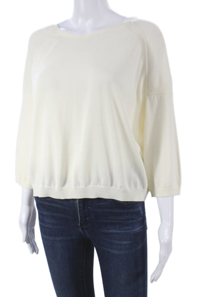 Ba&Sh Womens Cardigan Ivory Lyocell 3/4 Sleeve Boat Neck Size 2