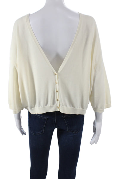 Ba&Sh Womens Cardigan Ivory Lyocell 3/4 Sleeve Boat Neck Size 2