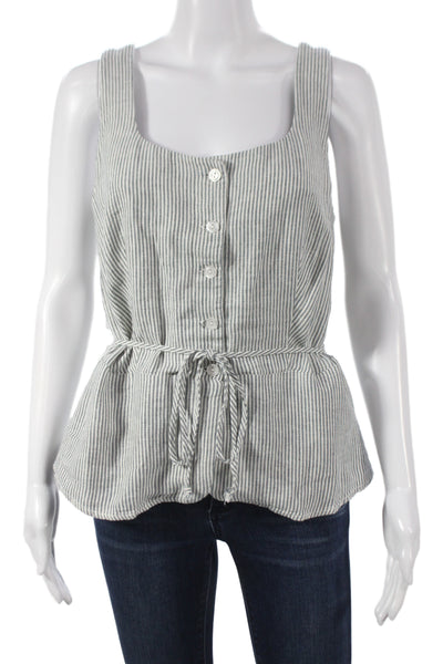 YFB Women Basic Striped Linen Blend Square Neck Sleeveless Button Tank Size M