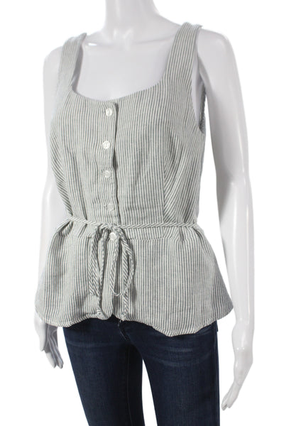 YFB Women Basic Striped Linen Blend Square Neck Sleeveless Button Tank Size M