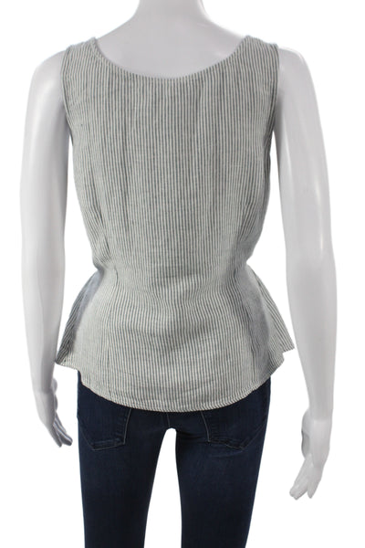 YFB Women Basic Striped Linen Blend Square Neck Sleeveless Button Tank Size M