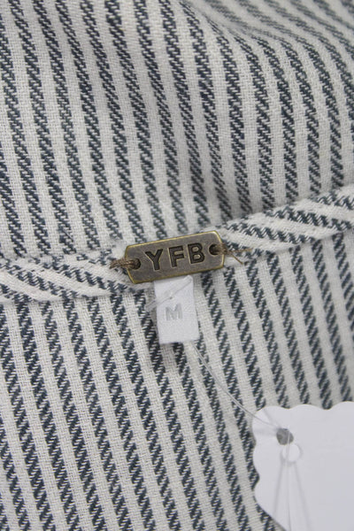 YFB Women Basic Striped Linen Blend Square Neck Sleeveless Button Tank Size M