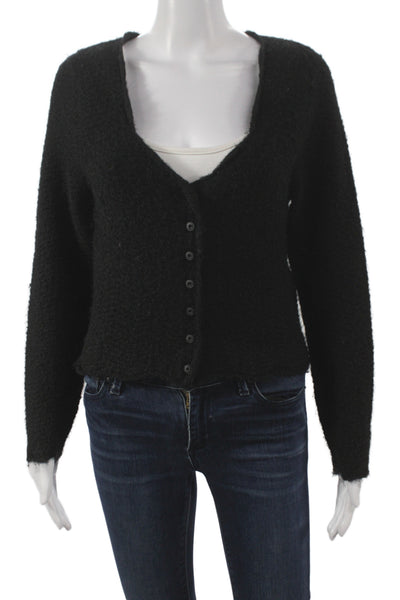 west of Women Cardigan Black V Neck Long Sleeve Recycled Polyester Size S
