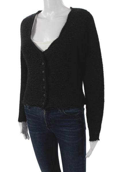 west of Women Cardigan Black V Neck Long Sleeve Recycled Polyester Size S