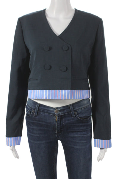Janet Howard Womens Basic Jacket Blue Button Long Sleeve Solid Size XS