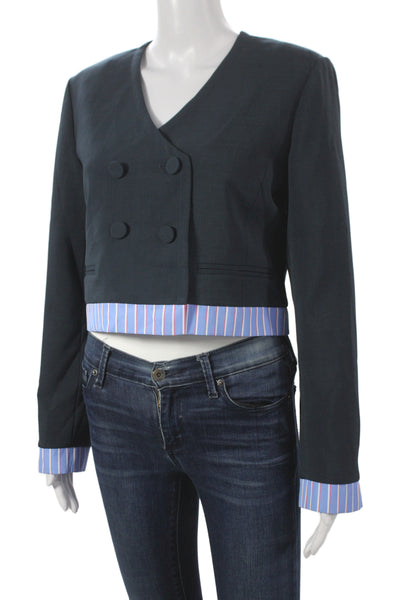 Janet Howard Womens Basic Jacket Blue Button Long Sleeve Solid Size XS