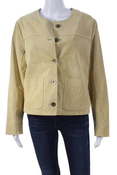 Central Park West Womens Beige Leather Basic Jacket Long Sleeve Size M