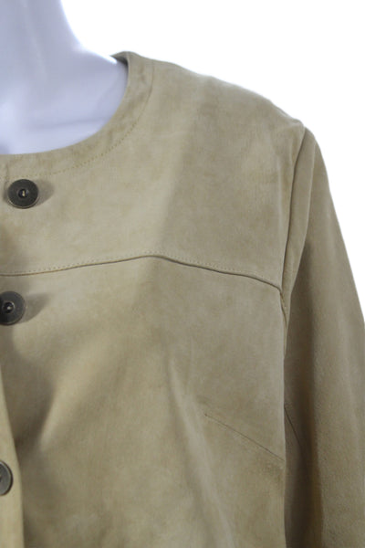 Central Park West Womens Beige Leather Basic Jacket Long Sleeve Size M