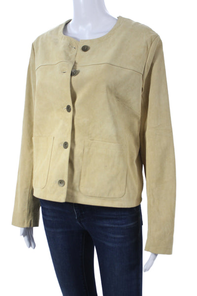 Central Park West Womens Beige Leather Basic Jacket Long Sleeve Size M