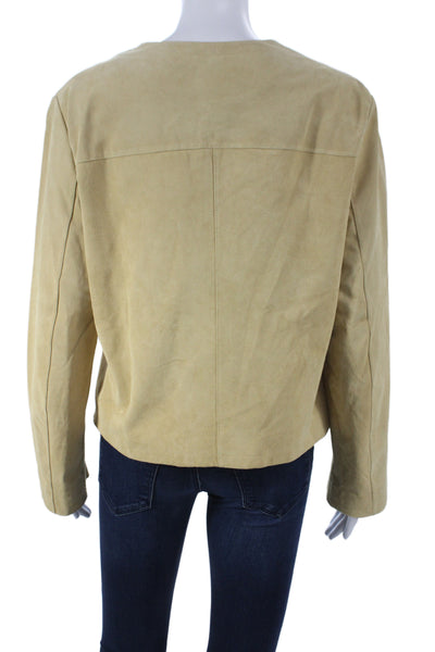 Central Park West Womens Beige Leather Basic Jacket Long Sleeve Size M