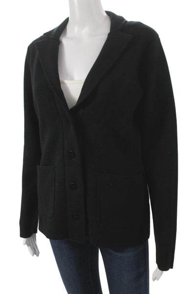 Metric Knits Unisex Cardigan Black Collared Button Long Sleeve Size S