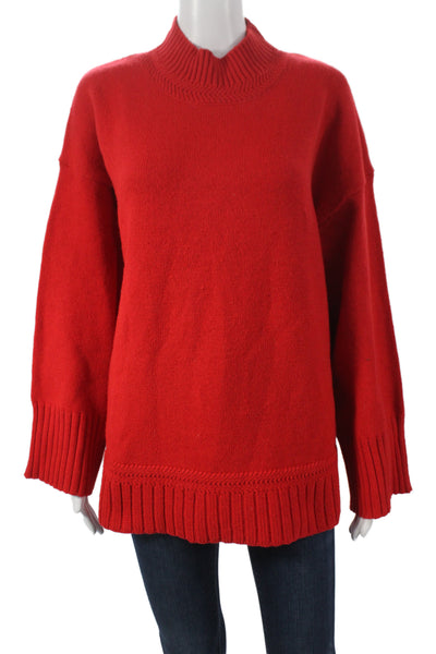 Tahari Womens Red High Neck Long Sleeve Pullover Holiday Size M