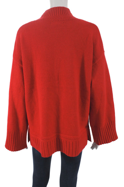 Tahari Womens Red High Neck Long Sleeve Pullover Holiday Size M