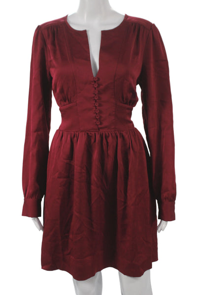 BCBGMAXAZRIA Womens Fit & Flare Red VNeck Long Sleeve Midi Dress Size S