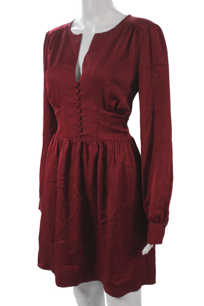 BCBGMAXAZRIA Womens Fit & Flare Red VNeck Long Sleeve Midi Dress Size S