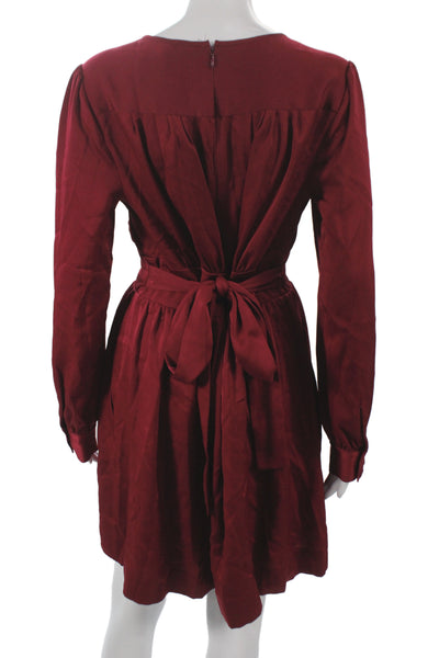 BCBGMAXAZRIA Womens Fit & Flare Red VNeck Long Sleeve Midi Dress Size S