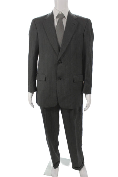 Hart Schaffner Marx Mens Herringbone Gray Pure New Wool 2 Piece Suit Size 42