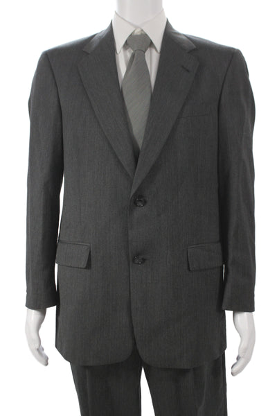 Hart Schaffner Marx Mens Herringbone Gray Pure New Wool 2 Piece Suit Size 42