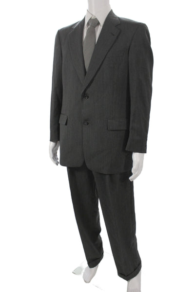 Hart Schaffner Marx Mens Herringbone Gray Pure New Wool 2 Piece Suit Size 42