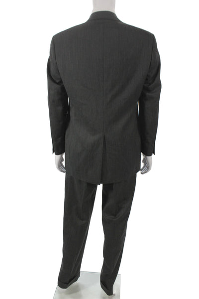 Hart Schaffner Marx Mens Herringbone Gray Pure New Wool 2 Piece Suit Size 42