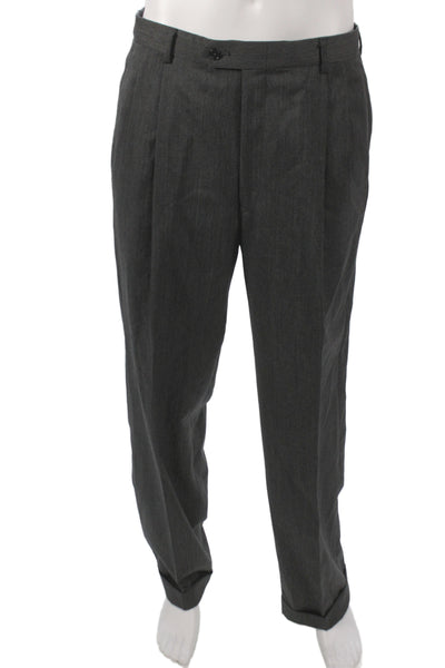 Hart Schaffner Marx Mens Herringbone Gray Pure New Wool 2 Piece Suit Size 42