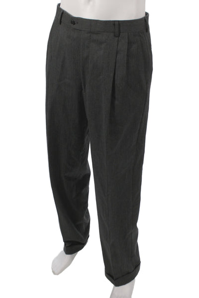 Hart Schaffner Marx Mens Herringbone Gray Pure New Wool 2 Piece Suit Size 42