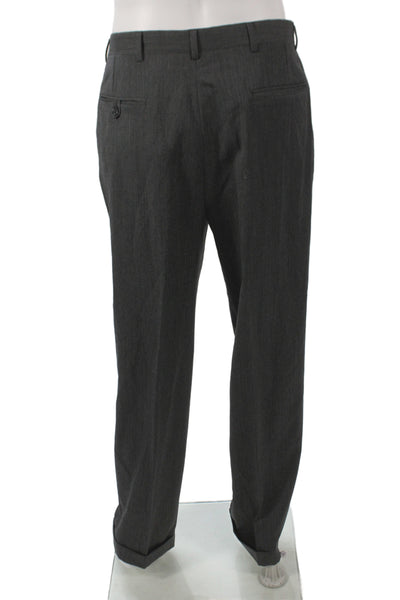 Hart Schaffner Marx Mens Herringbone Gray Pure New Wool 2 Piece Suit Size 42