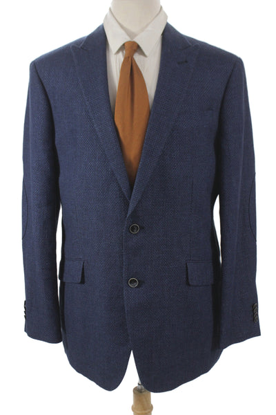 Joseph Abboud Mens Blue Linen Geometric Blazer Button Closure Size 42