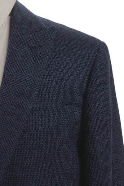 Joseph Abboud Mens Blue Linen Geometric Blazer Button Closure Size 42