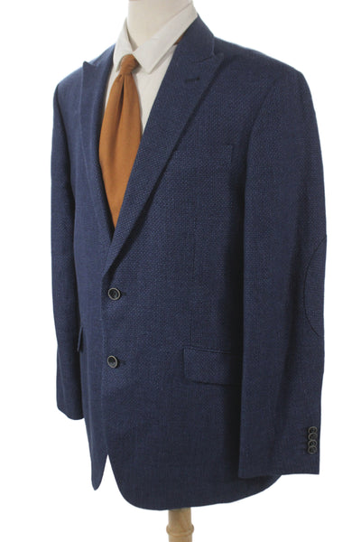 Joseph Abboud Mens Blue Linen Geometric Blazer Button Closure Size 42