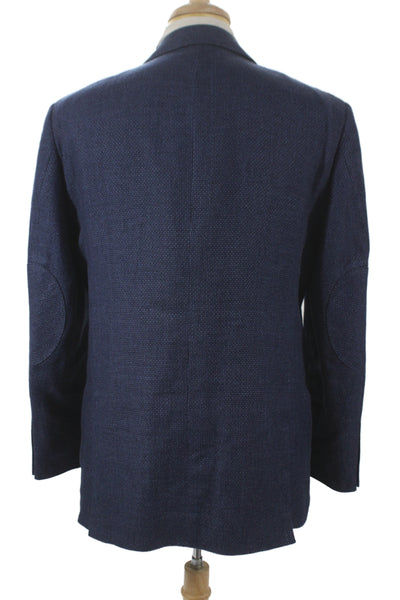 Joseph Abboud Mens Blue Linen Geometric Blazer Button Closure Size 42