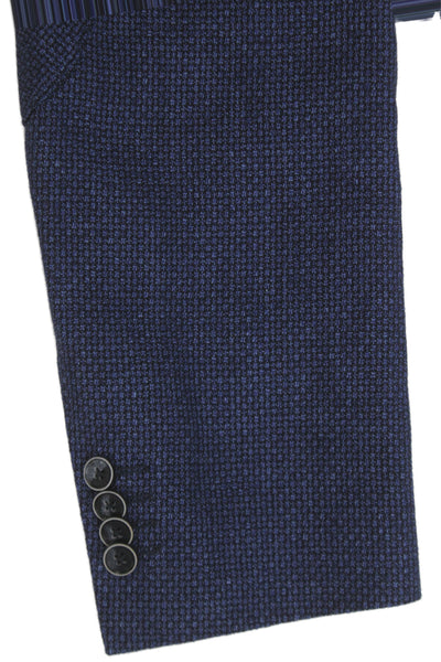 Joseph Abboud Mens Blue Linen Geometric Blazer Button Closure Size 42