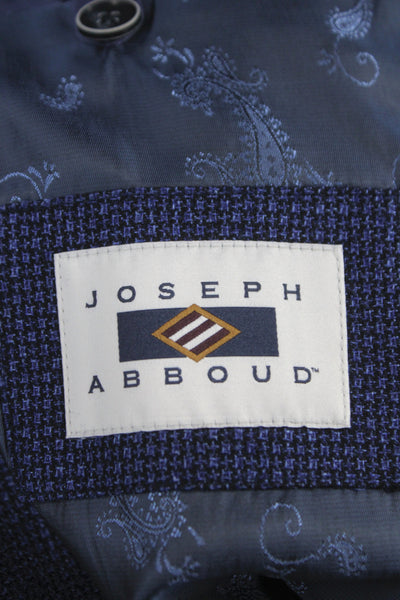 Joseph Abboud Mens Blue Linen Geometric Blazer Button Closure Size 42