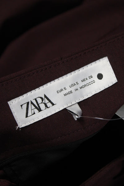 Zara Women Brown Polyester Dress Pants Classic Solid Zip Size S