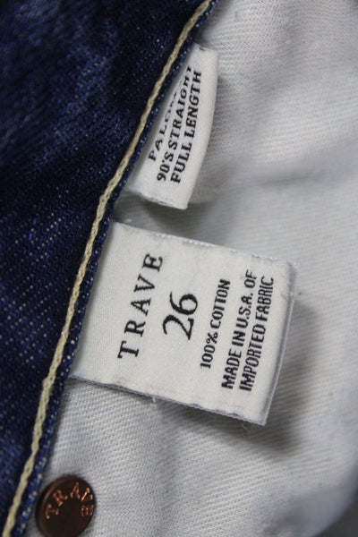 Trave Womens Straight Jeans Blue High Rise 100% Cotton Button Size 26