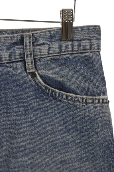 Zara Women Straight Pencil Asymmetrical Midi Skirt Blue Cotton Button Size S