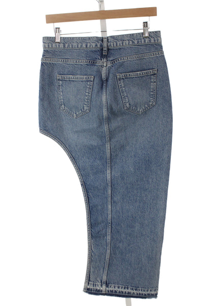 Zara Women Straight Pencil Asymmetrical Midi Skirt Blue Cotton Button Size S